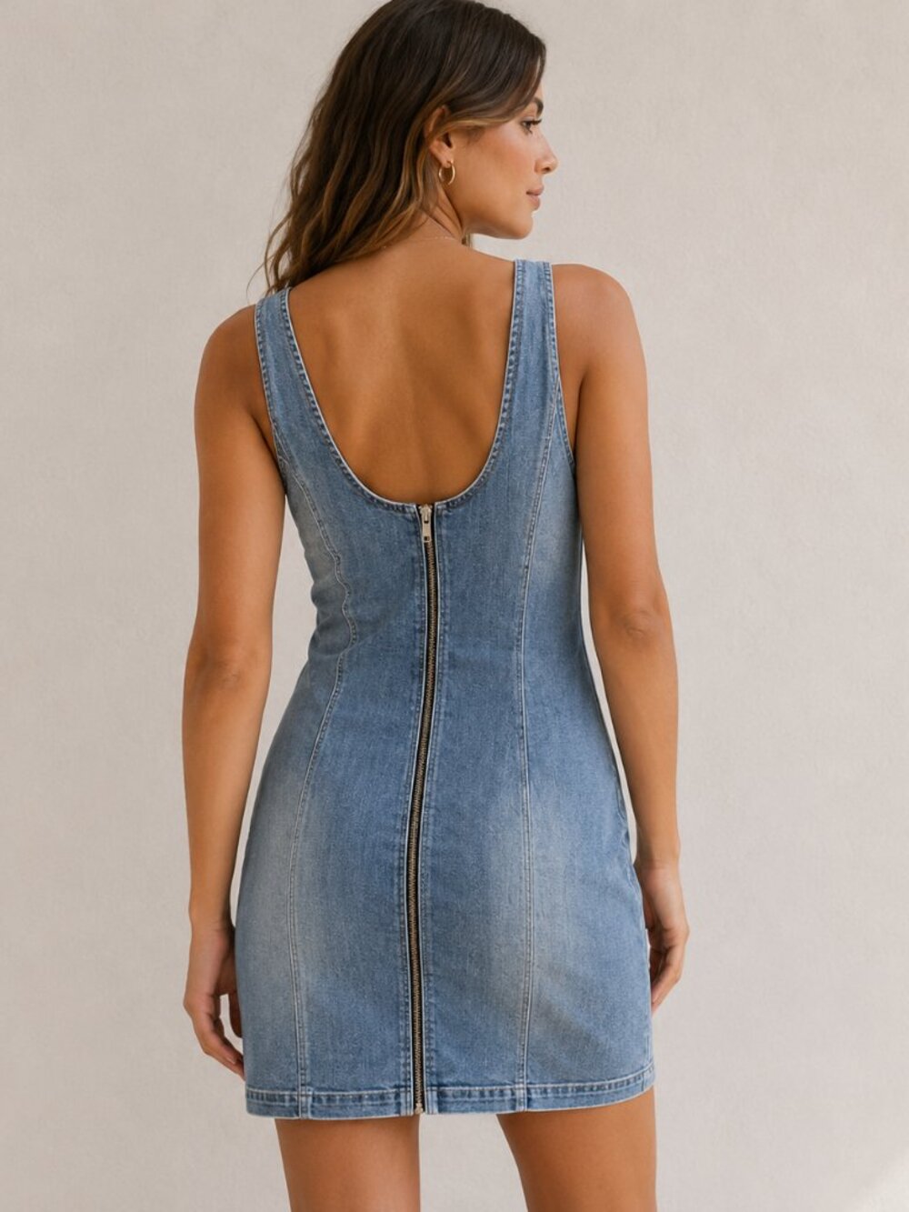Vintage Guess Los Angeles Denim Zip Front Mini Dress Large 90s Y2K